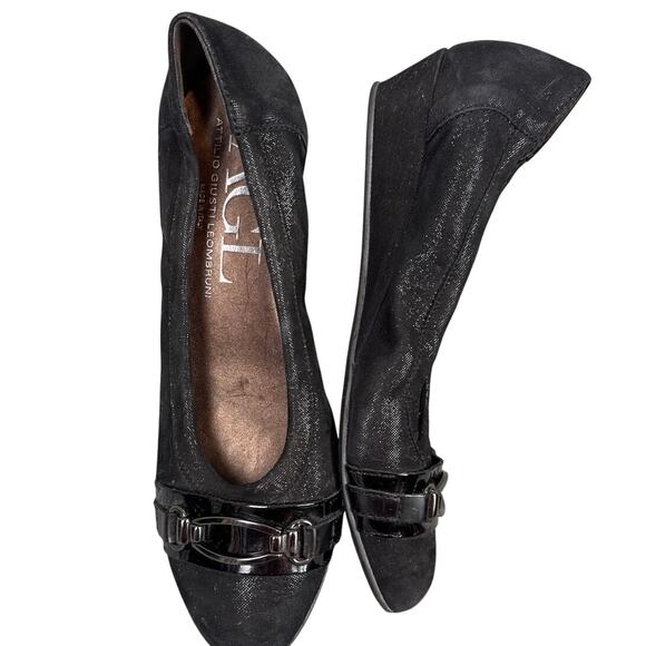 AGL Ballet Flat Wedge Oval Toe Attilio Giusti Leombruni Black Leather 39 Luxury - Picture 2 of 8